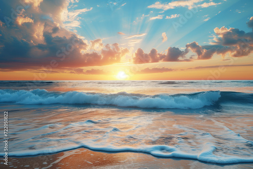 Sea waves against blue sky, sunset
