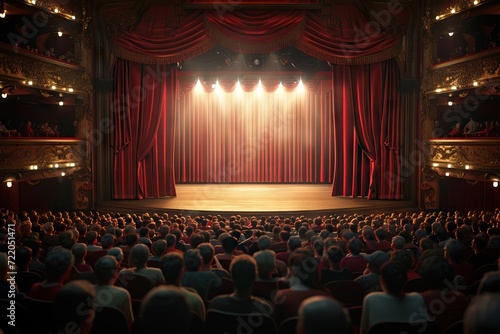 Elegant classic theater ready to start the show. Generative AI photo