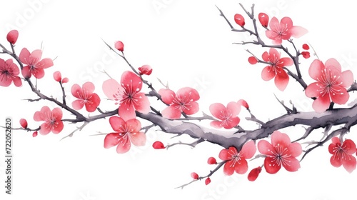 Elegant Cherry Blossoms on Twisted Branch: Watercolor Tranquility - Generative AI