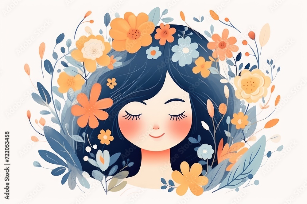 Floral Serenity: A Woman Embraced by Nature's Beauty in Pastel Illustration - Generative AI Floral Serenity: A Woman Embraced by Nature's Beauty in Pastel Illustration - Generative AI