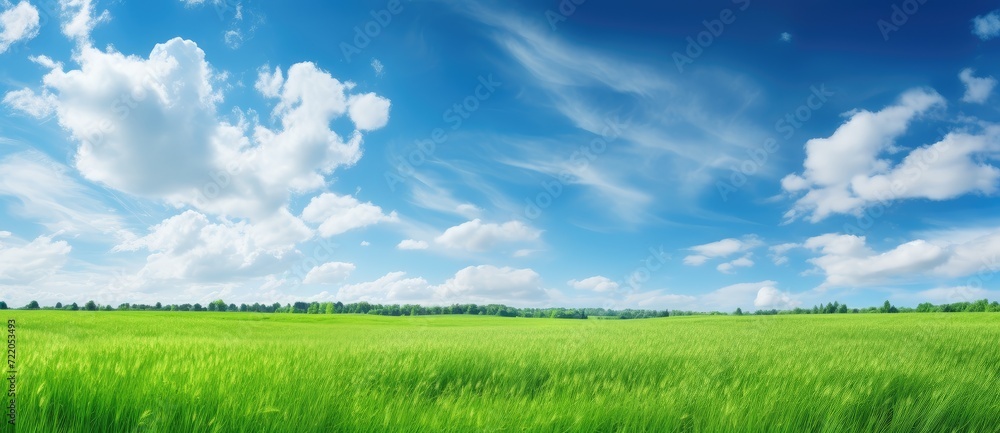 Endless Green Fields: A Serene and Vibrant Landscape Under the Blue Sky - Generative AI Endless Green Fields: A Serene and Vibrant Landscape Under the Blue Sky - Generative AI