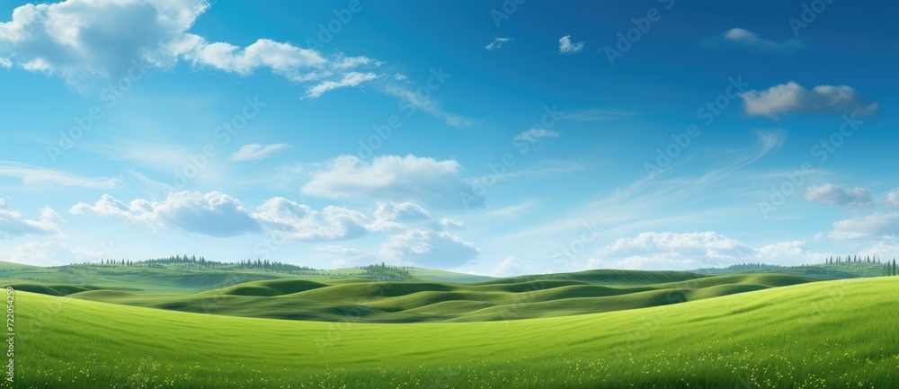 Endless Green Fields: A Serene and Vibrant Landscape Under the Blue Sky - Generative AI Endless Green Fields: A Serene and Vibrant Landscape Under the Blue Sky - Generative AI