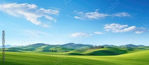 Endless Green Fields  A Serene and Vibrant Landscape Under the Blue Sky - Generative AI