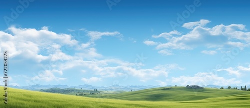 Endless Green Fields: A Serene and Vibrant Landscape Under the Blue Sky - Generative AI