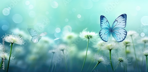 Enchanted Meadow: Blue Butterflies and Dandelions in a Dance of Spring - Generative AI © Gelpi