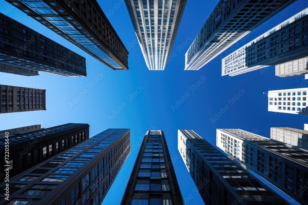 vertical city structure and skyline with blue sky