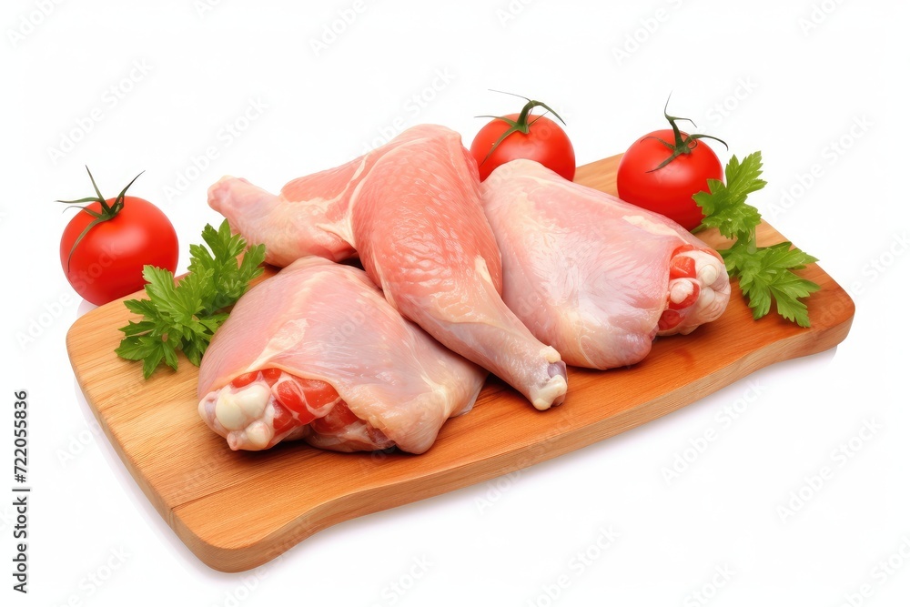 Fresh Raw Chicken Breasts with Herbs and Tomatoes on Wooden Board - Generative AI Fresh Raw Chicken Breasts with Herbs and Tomatoes on Wooden Board - Generative AI