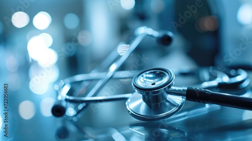 Health care and medical background Stethoscope on the table and pill