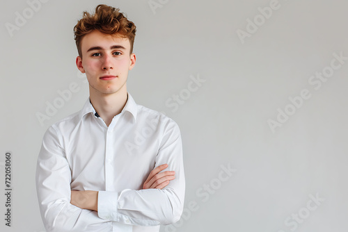 portrait of young man arm crossed on isolated background © Rafay