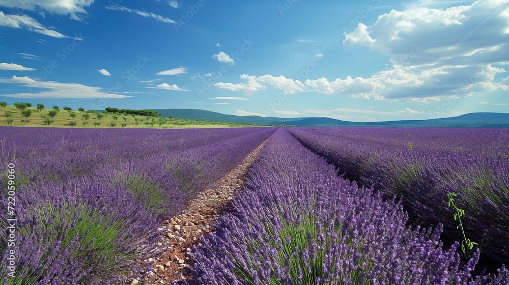 Naklejka premium view of purple lavender flower fields