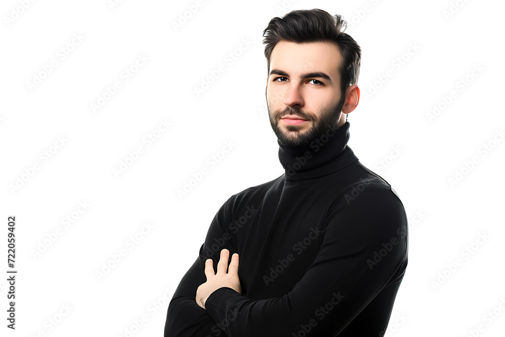 portrait of young man in high-necked arm crossed on isolated background portrait of young man in high-necked arm crossed on isolated background