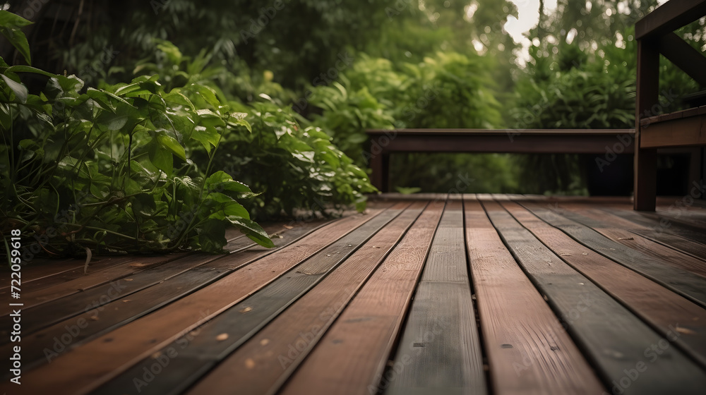 Tranquil Tropical Deck Oasis with Lush Greenery AI-Generative Tranquil Tropical Deck Oasis with Lush Greenery AI-Generative