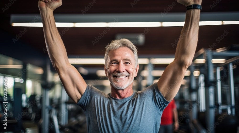 Naklejka premium Middle age male fitness instructor in the gym