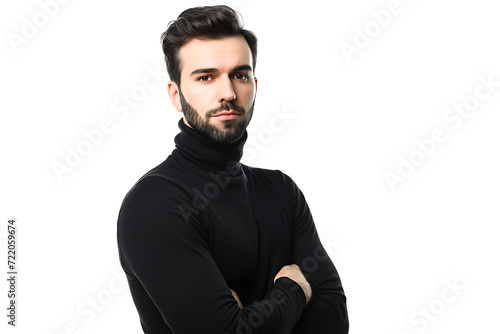 portrait of young man in high-necked arm crossed on isolated background © Rafay