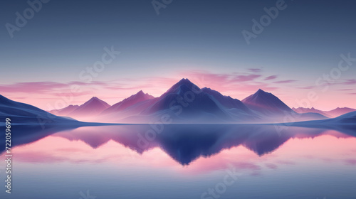 A colorful landscape with mountain peaks in water.