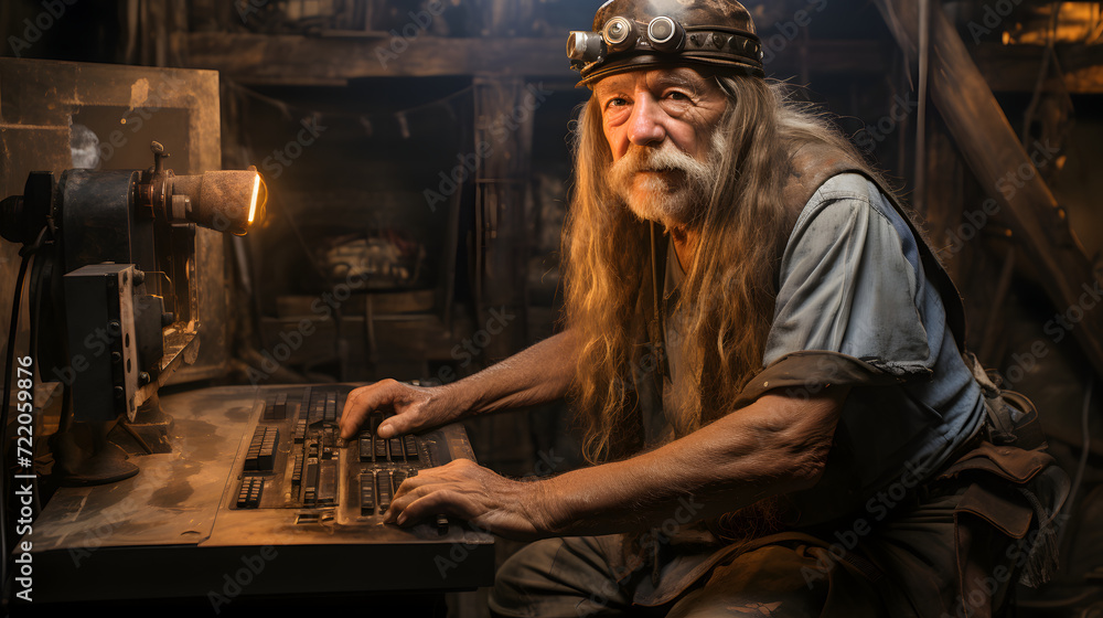 Elder grey haired gamer man playing computer games. Old gamer video man play Elder grey haired gamer man playing computer games. Old gamer video man play