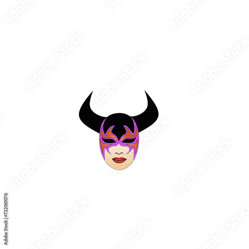 female mask with horn decoration and color combination