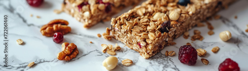 Granola Bar with Nuts and Berries on Marble