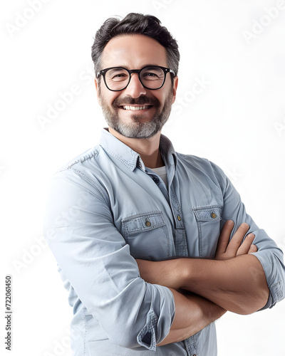 Portrait of a handsome young man smiling, isolated on white background