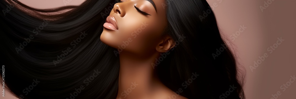 Obraz premium Black young pretty woman with a long shiny hair
