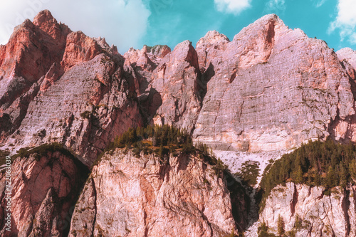 Mountain landscape. Rocks against the sky. Piz dles Cunturines. Dolomites in Bolzano, Italy, Europe photo