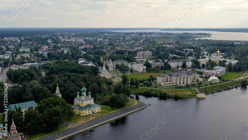 Uglich, Russia. Uglich city from the air, Uglich Kremlin, the main attraction of the city, Aerial View