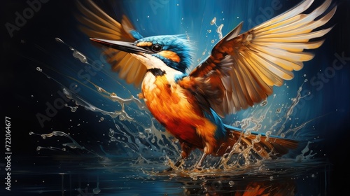vibrant bird escape from water photo