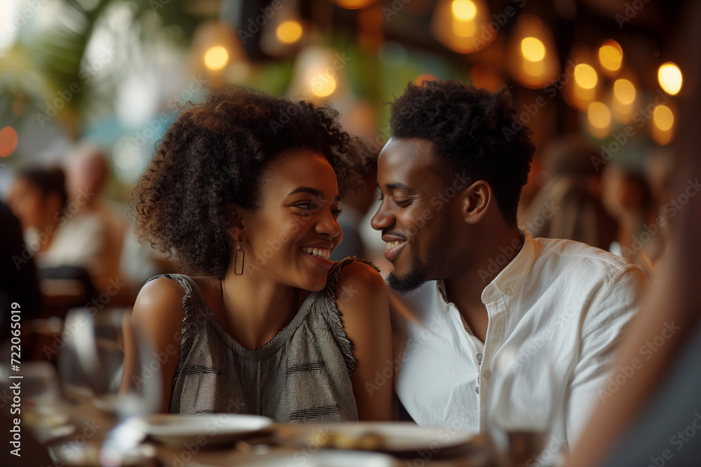 African-American couple on a date at a restaurant