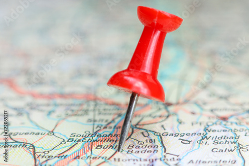 German town Buhl pinned on map with red pushpin photo