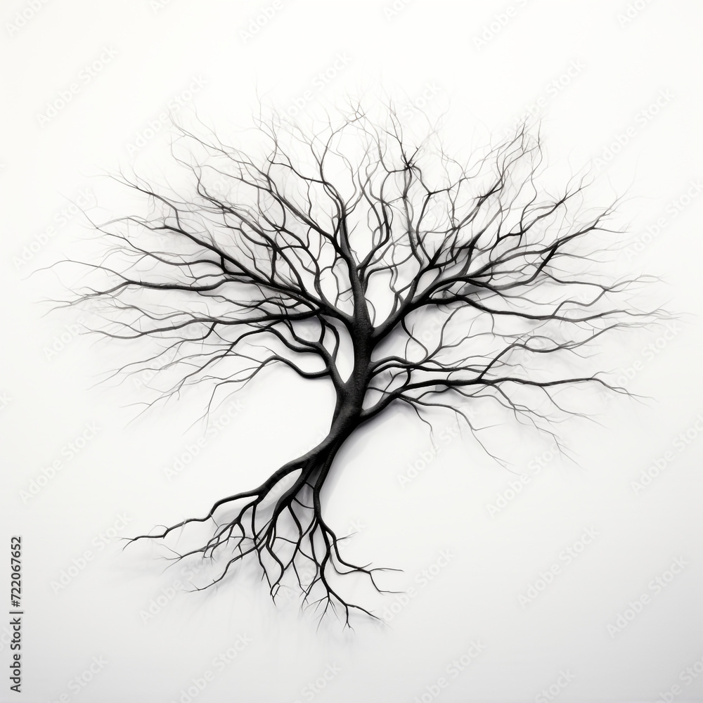 Obraz premium studio black and white picture of a piece of a small black simple root white background сreated with Generative Ai