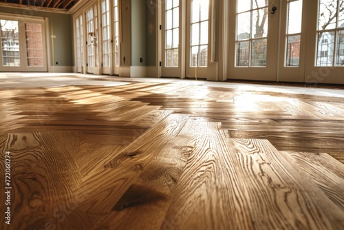  Wooden floor being installed in an empty room photo