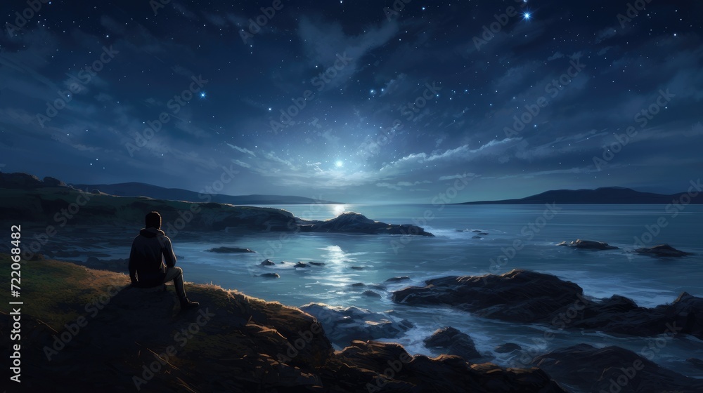 solitary contemplation moonlit shore