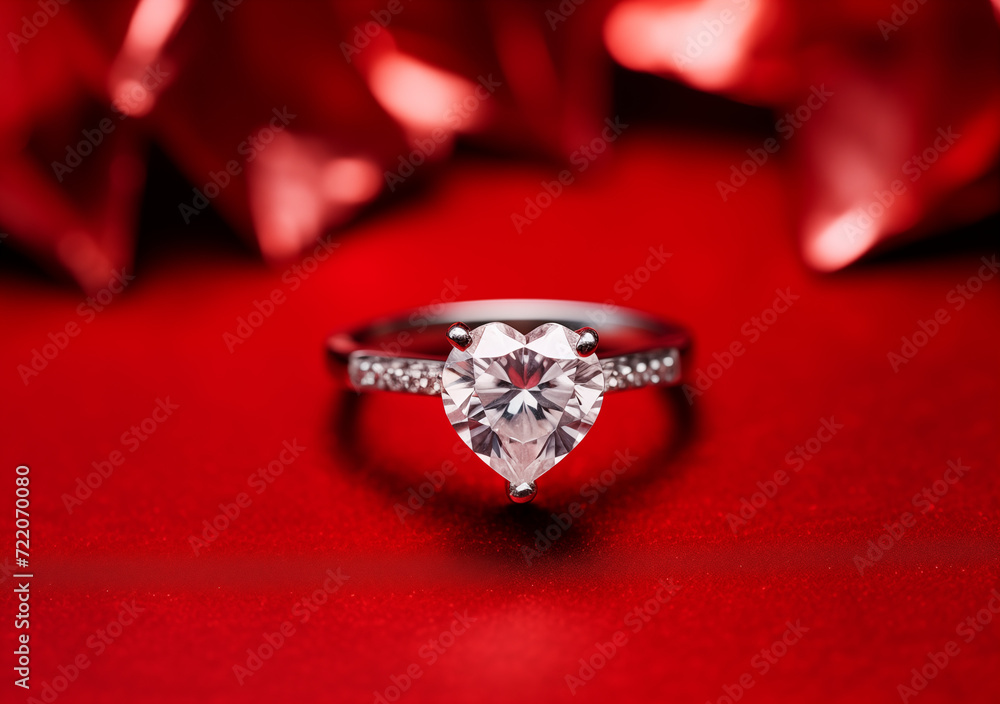 A diamond ring with hearts on a Red background A diamond ring with hearts on a Red background