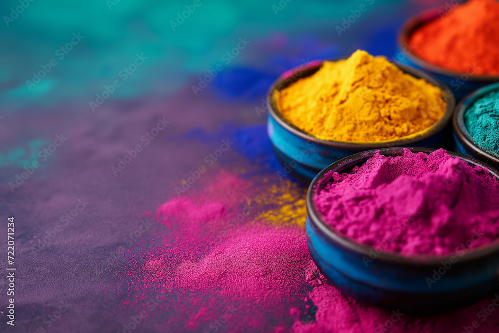 Φωτογραφία Vivid indian Holi powder in bowls, a burst of festival colors