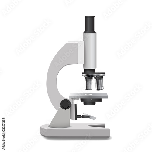 Bio medical laboratory high resolution optical or electronic white microscope single realistic object with reflection shadow illustration