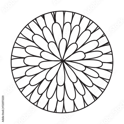 Black And White Hand Drawn Abstract Flower Circle Linear Pattern