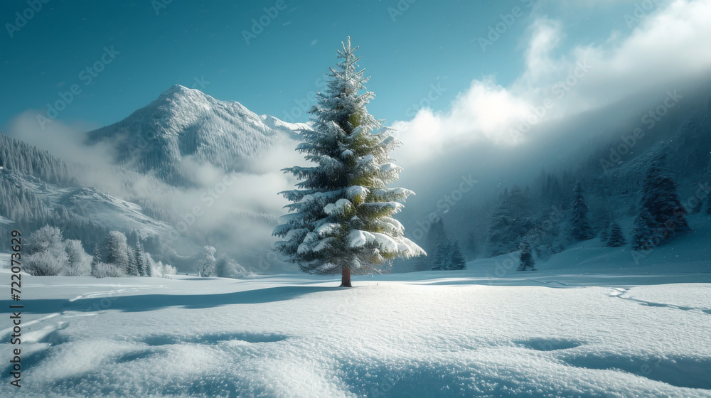 Snowing beatiful winter landscape.