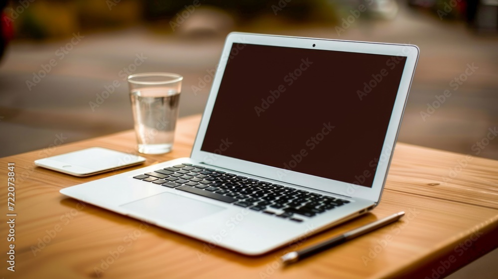 Laptop Computer on Wooden Table Laptop Computer on Wooden Table