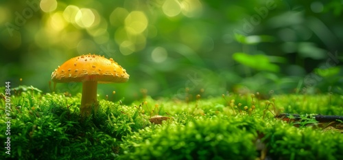 Yellow Mushroom Resting on Lush Green Field