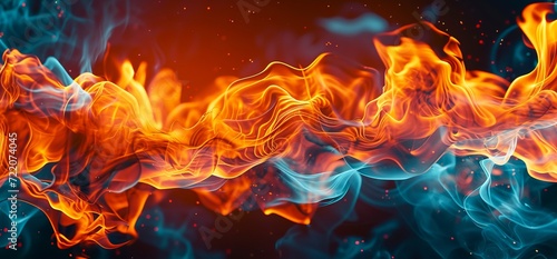 Close Up of Fiery Flames and Billowing Smoke on a Black Background