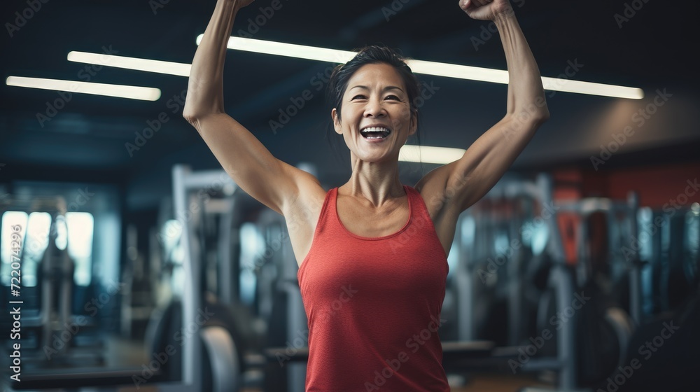 Asian middle age female fitness instructor in the gym Asian middle age female fitness instructor in the gym