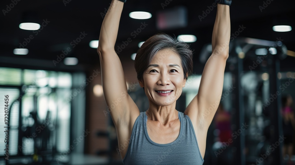 Asian middle age female fitness instructor in the gym Asian middle age female fitness instructor in the gym