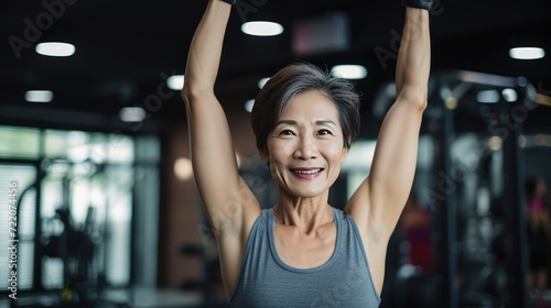 Asian middle age female fitness instructor in the gym