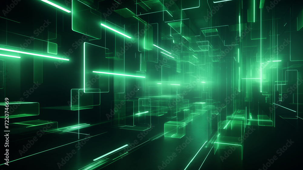 Abstract 3D background of green neon lines sliding down. Modern wallpaper. Abstract 3D background of green neon lines sliding down. Modern wallpaper.