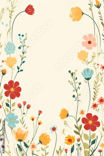 cute cartoon flower border on a light beige background  vector  clean