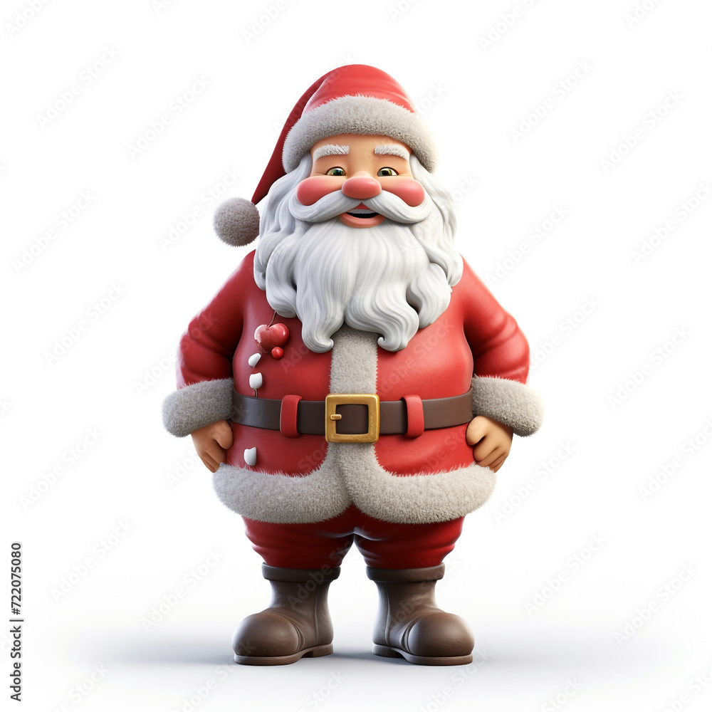 Obraz premium cute tall realistic santa, cartoon, full body, without snow, white background сreated with Generative Ai