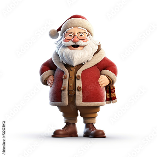 cute tall realistic santa, cartoon, full body, without snow, white background сreated with Generative Ai © Andrii Yablonskyi