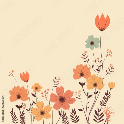 cute cartoon flower border on a light brown background, vector, clean
