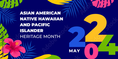Asian american, native hawaiian and pacific islander heritage month 2024. Vector banner for social media. Illustration with text. Asian Pacific American Heritage Month on blue background.