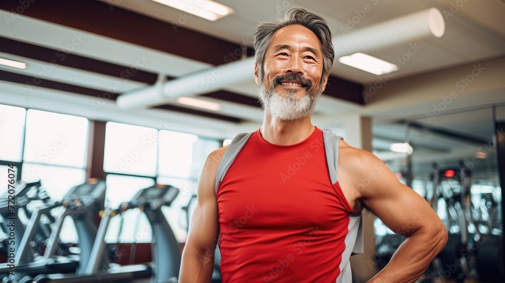 Asian middle age male fitness instructor in the gym